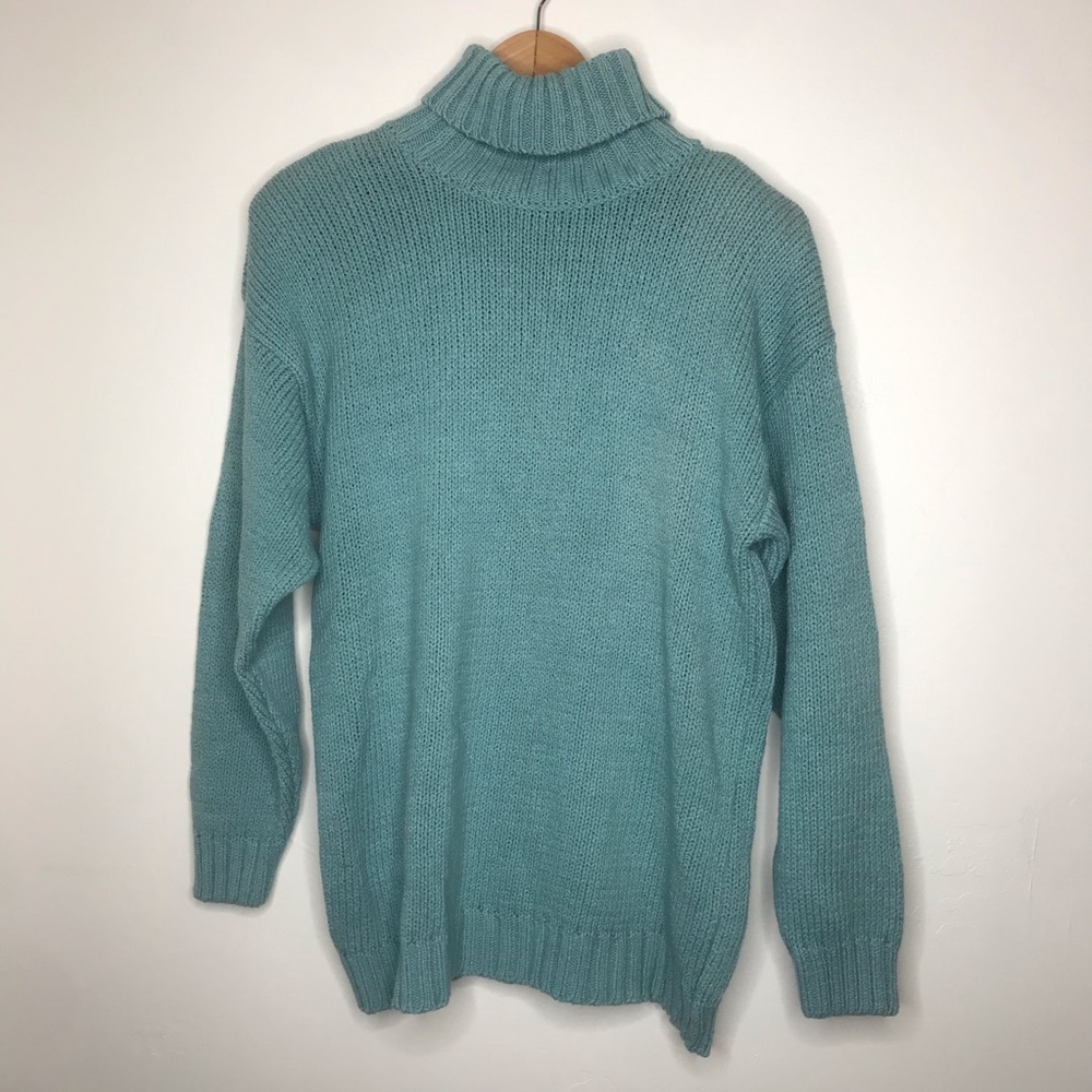 Vintage Chunky knit turtleneck sweater w shoulder pads XL